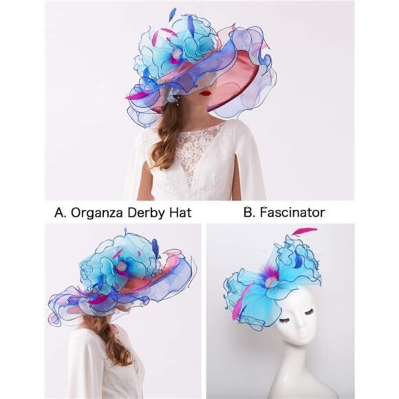 Women's Kentucky Derby Church Dress Hat F2 Skyblue - Picture 2 of 6